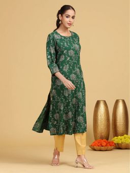 Cotton Culture - Women Green Floral Pattern Straight Kurta