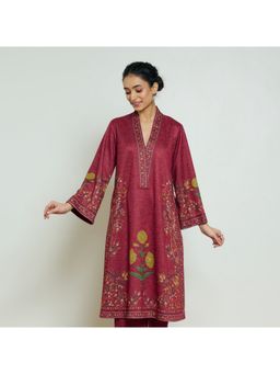 Rustorange - Women Gulmohar Red Floral Printed V-Neck Kurta