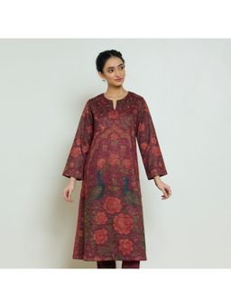Rustorange - Women Red Floral Printed Round Neck Kurta