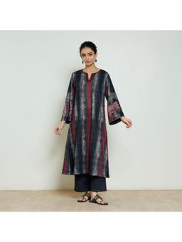 Rustorange - Women Charcoal Striped Round Neck Kurta