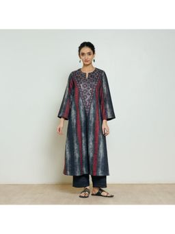 Rustorange - Women Charcoal Embroidered Round Neck Kurta
