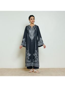 Rustorange - Women Black Embroidered Bell Sleeves Kurta