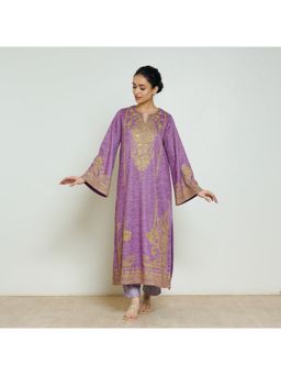 Rustorange - Women Purple Embroidered Bell Sleeves Kurta