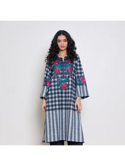 Rustorange - Women Charcoal Floral Printed Bell Sleeves Kurta