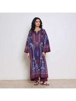Rustorange - Women Purple Geometric Printed Bell Sleeves Kurta