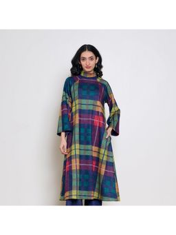 Rustorange - Women Multicolor Checkered Turtle Neck A-Line Kurta