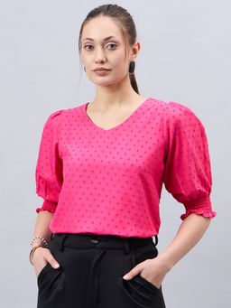 Style Quotient - Womens Solid V-Neck Puff Sleeve Top