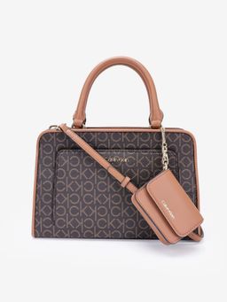 Calvin Klein - Logo Brown Pvc Handbag with Detachable Strap and Pouch