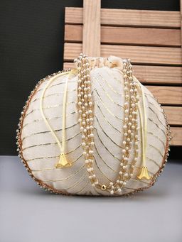 DRASTR - Off White Striped Party Potli Bag