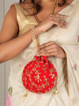 DRASTR - Red And Gold Embroidered Potli Bag