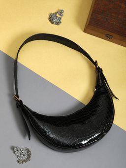 DRASTR - Black Crocodile Textured Shoulder Bag