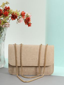 DRASTR - Beige Crocodile Textured Shoulder Bag
