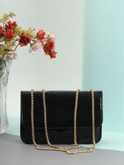 DRASTR - Black Crocodile Textured Shoulder Bag