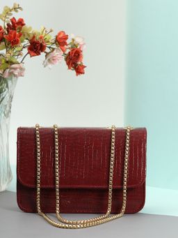 DRASTR - Maroon Crocodile Textured Shoulder Bag