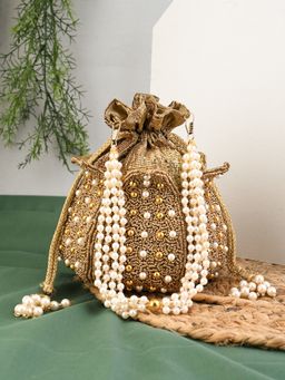 DRASTR - Gold Toned Embellished Potli Bag