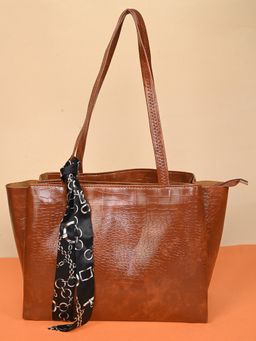 DRASTR - Brown Solid Textured Oversized Tote Bag
