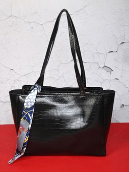 DRASTR - Black Solid Textured Oversized Tote Bag