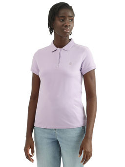 United Colors of Benetton - Women Solid Polo Collar Purple T-Shirt