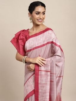 Odette - Bhagalpuri Silk Pink Printed Saree with Unstitched Blouse