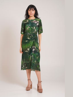 Advait - Sage Ruched Green Midi Dress
