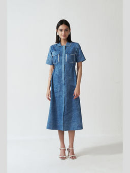 Muvazo - Modern Muse Denim Shirt Blue Midi Dress