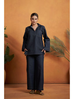 AFFROZ - Women's Blue Denim Full Sleeves Shirt and Pant Set