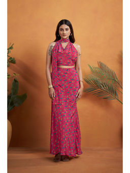 AFFROZ - Women's Pink Natural Crepe Sleeveless Skirt Set