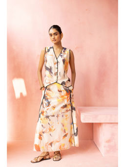 Pallavi Agarwal - Multicolor Abstract Print Waistcoat Skirt Set
