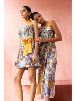 Pallavi Agarwal - Multicolor Twin Bloom Midi Drape Dress