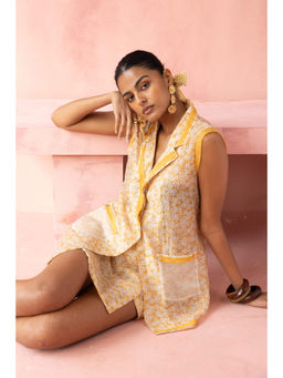 Pallavi Agarwal - Yellow Bloom Blazer and Skorts Set