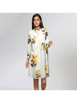 First Resort by Ramola Bachchan - Yellow Floral Knee Length Shirt Dress