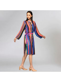 First Resort by Ramola Bachchan - Neon Pink and Purple Striped Shirt Dress