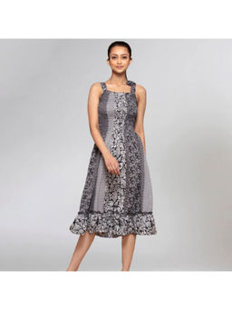 First Resort by Ramola Bachchan - Black and Grey Smocked Sun A Line Midi Dress