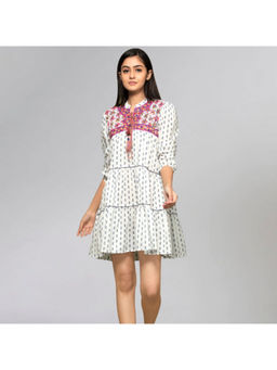 First Resort by Ramola Bachchan - Magenta Embroidered Peasant A Line Mini Dress