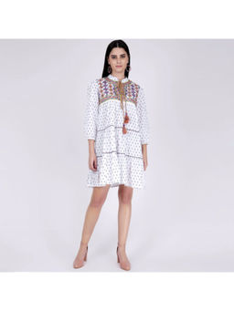 First Resort by Ramola Bachchan - Orange Embroidered Peasant A Line Mini Dress