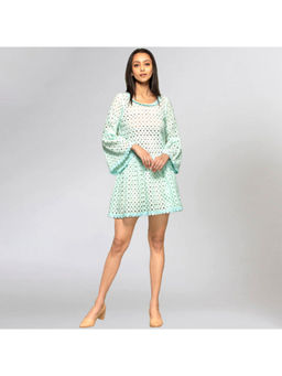 First Resort by Ramola Bachchan - Blue Eyelet A Line Mini Dress