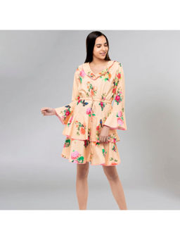 First Resort by Ramola Bachchan - Yellow Floral Frill A Line Mini Dress