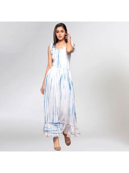 First Resort by Ramola Bachchan - Dark Blue Tie-Dye Smocking A Line Maxi Dress