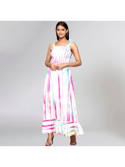 First Resort by Ramola Bachchan - Multicoloured Tie-Dye Smocking A Line Maxi Dress
