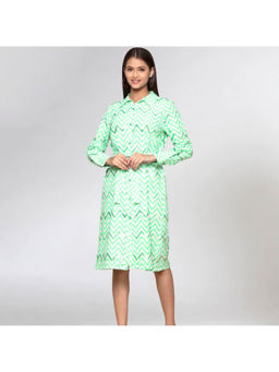 First Resort by Ramola Bachchan - Neon Green Zig-Zag A Line Midi Dress