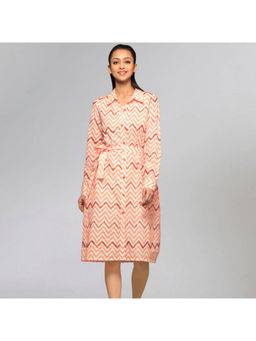 First Resort by Ramola Bachchan - Orange Zig-Zag Shirt Midi Dress