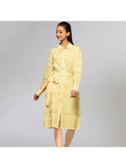 First Resort by Ramola Bachchan - Yellow Zig-Zag Knee Length Shirt Dress