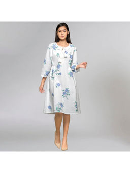 First Resort by Ramola Bachchan - Blue Cross Stitch A Line Midi Dress