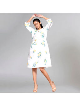 First Resort by Ramola Bachchan - Yellow Cross Stitch A Line Knee Length Dress