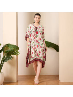 First Resort by Ramola Bachchan - Red Rose Print Tie-up Kaftan Dress