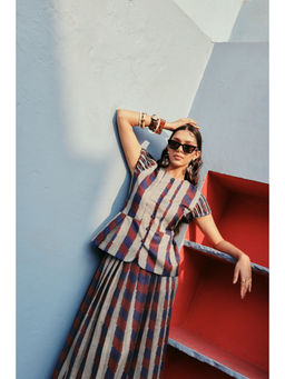 Zip by Payal & Zinal - Women Cotton Multi-Color Puff Sleeves Shirt With Skirt