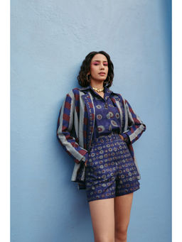 Zip by Payal & Zinal - Women Cotton Multi-Color Full Sleeves Blazer With Shirt And Shorts