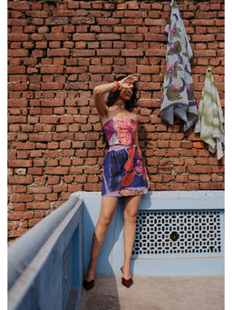 Zip by Payal & Zinal - Women's Polyester Multi-Color Sleeveless Top With Skirt