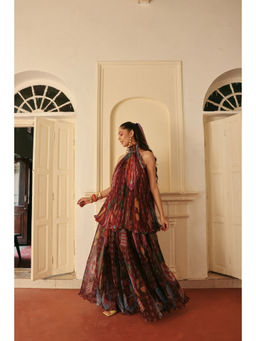 Zip by Payal & Zinal - Women Polyester Wine Sleeveless Top With Skirt