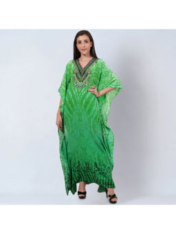 First Resort by Ramola Bachchan - Green Python Print Embellished Silk Full Length Kaftan
